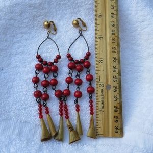 Vintage Handmade Dangle RED Clip Earring